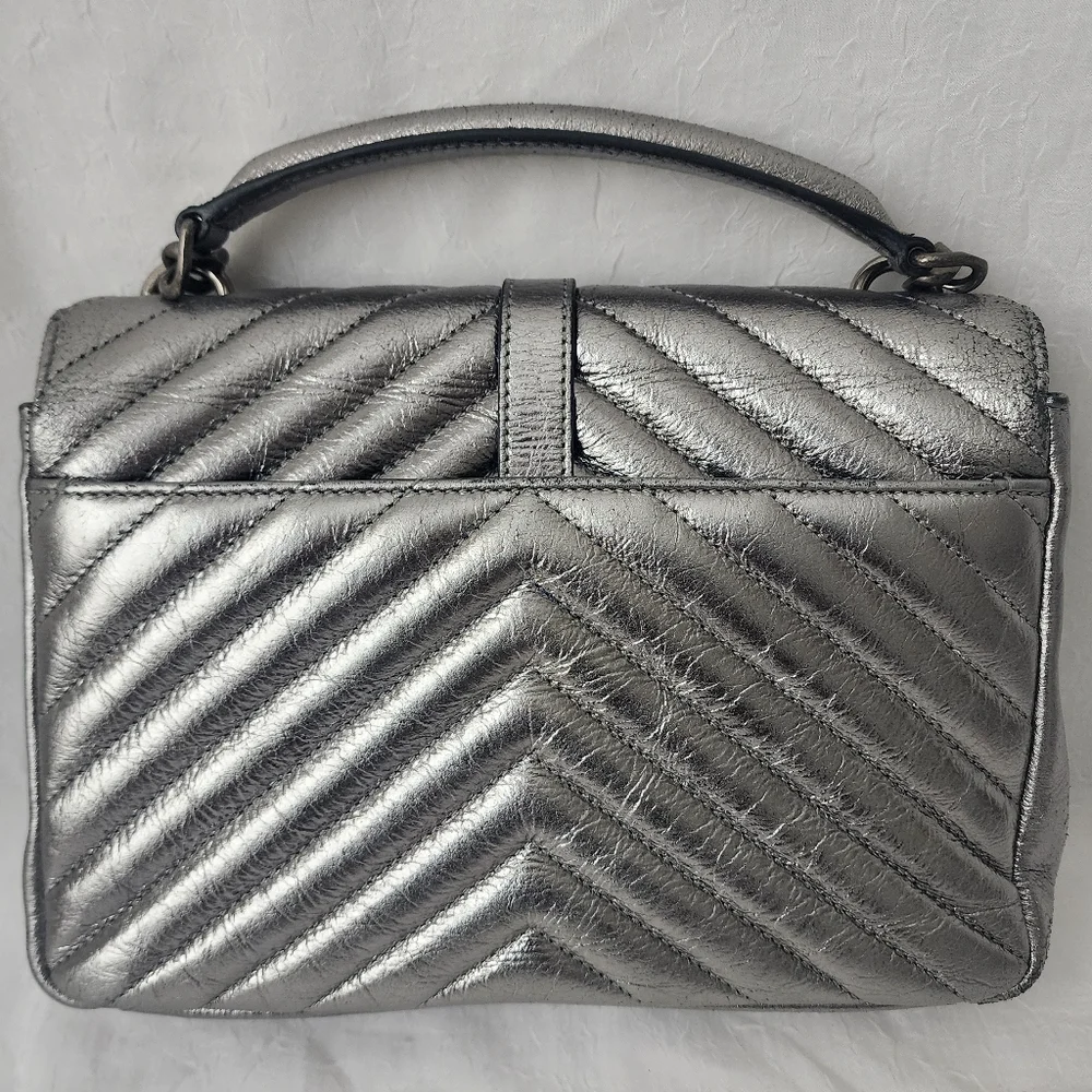 Auth YSL Saint Laurent Classic Monogram College Metallic Bag - Picture 3 of 11
